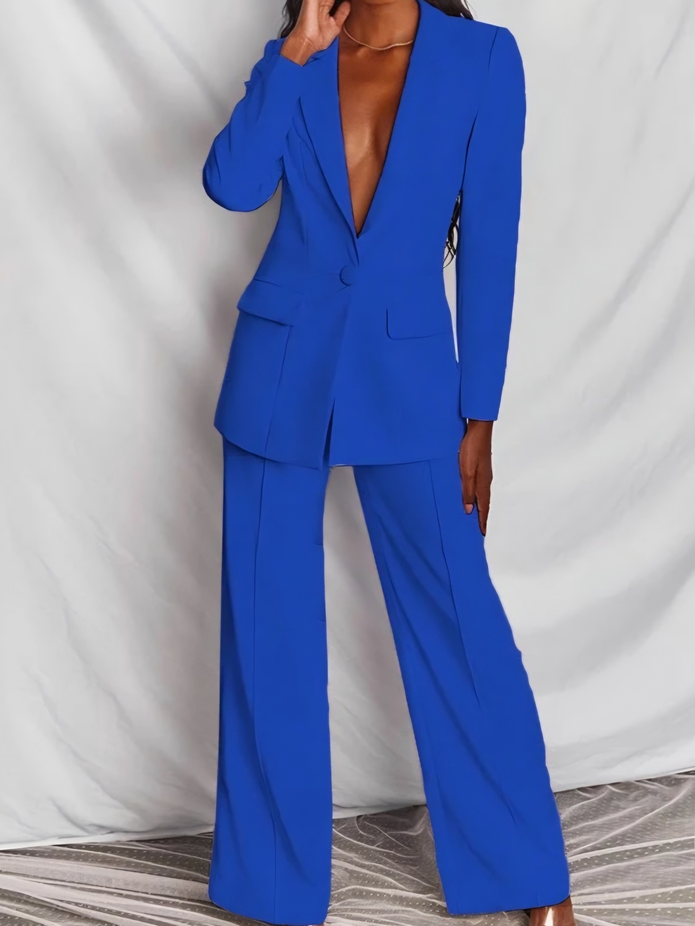 Women's Royal Blue Tailored Blazer & Wide-Leg Pants Set